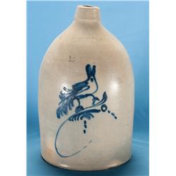 Three Gallon Salt Glaze Jug with Decorated Bird Incised "Beidinger & Caire, Poughkeepsie"