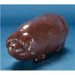 Anna Pottery Stoneware Pig Flask Incised Good Old Bourbon in a Hogs -/ By Anna Pottery/ 1882
