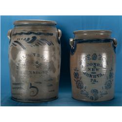 Decorated Eastern Salt Glaze Stoneware Crocks