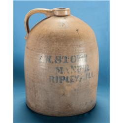 Rare Marked Five Gallon Salt Glaze Jug from I. N. Stout Ripley, Illinois