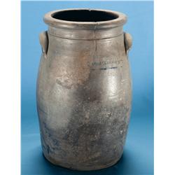 Extremely Rare Three Gallon Salt Glaze Churn By the Kirkpatricks of Mound City, Illinois Circa 1850'