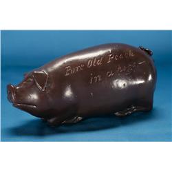 Early Stoneware Pig Flask Incised "Pure Old Peach/ In a Hogs -" Attributed to Anna Pottery
