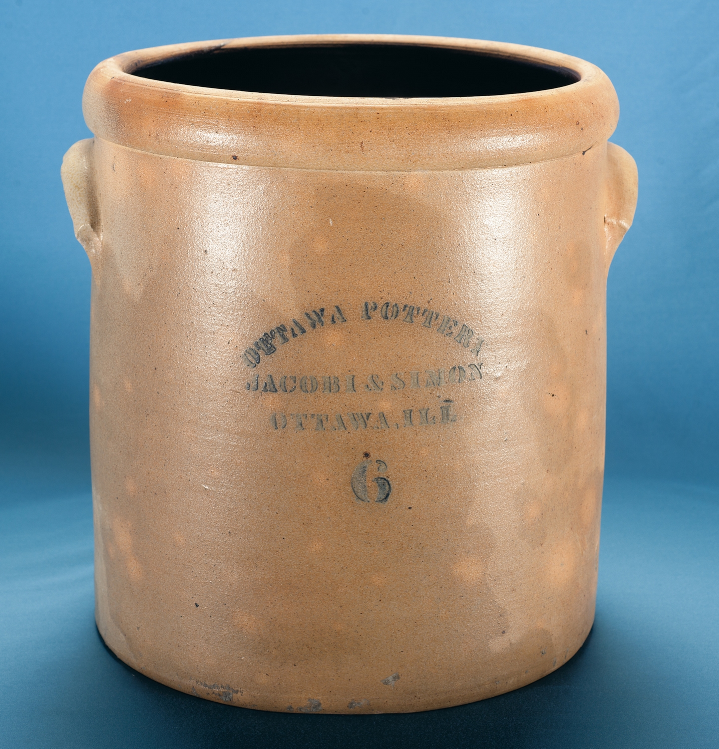 Rare Six Gallon Ottawa Pottery Crock Jacobi & Simon, Ottawa, Illinois