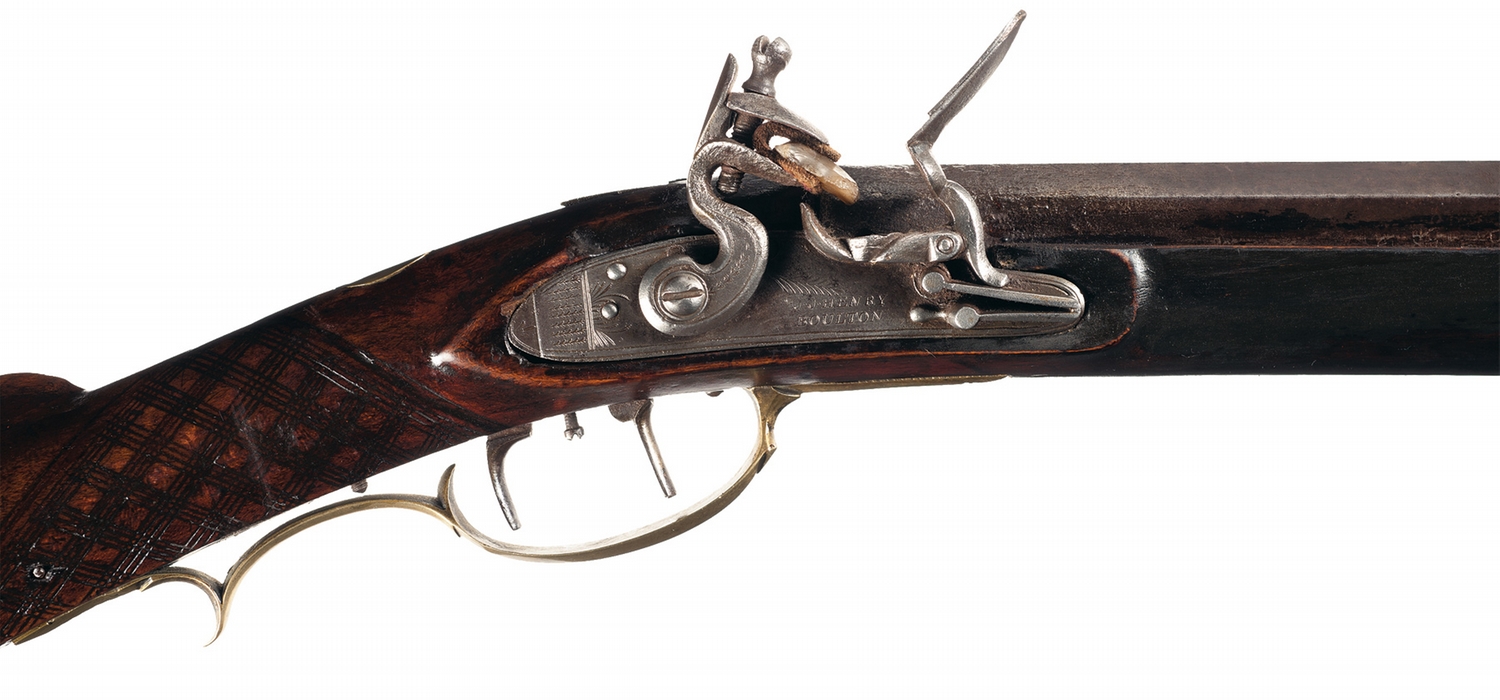 J.J. Henry Marked Kentucky Flintlock Rifle with Powder Horn