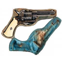 Unique Gold Inlaid Presentation Pinfire Revolver with Ivory Grips and Fitted Presentation Pipe Case