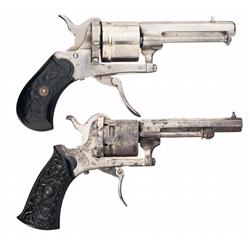 Collector's Lot of Two Antique European Revolvers -A) German Folding Trigger Revolver with Holster