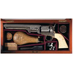 Custom Cased Factory Engraved Colt Model 1851 Navy Revolver with Relief Carved Ivory Grips