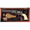 Image 1 : Custom Cased Factory Engraved Colt Model 1851 Navy Revolver with Relief Carved Ivory Grips