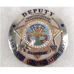 SAN DIEGO COUNTY CA DEPUTY PROBATION DEPT RETIRED POLICE OFFICER LAW BADGE