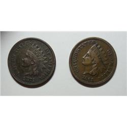 1868 nice color borderline Fine and 1875  XF some corrosion Indian pennys