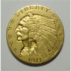 1911 $2 1/2 Indian GOLD XF