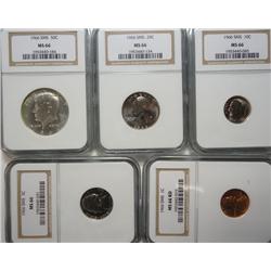 1966 SMS 5 coin set NGC slabbed MS66 penny is RED