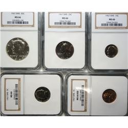 1967 SMS 5 coin set NGC slabbed MS66 penny is RED