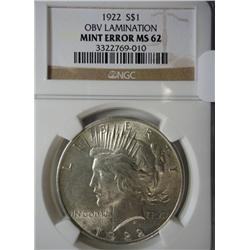 1922 obv lamination mint error NGC62