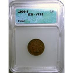 1909S Indian penny ICG25  !graded right on!