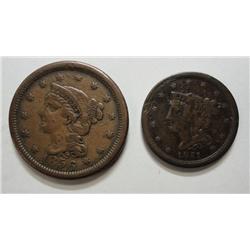 1851 half cent  F/VF and 1856 large penny  VF/XF