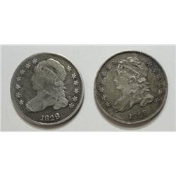 1829 med date VG and 1829 large date VF Bust dimes