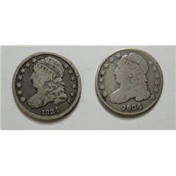 1834 small and large date Bust dimes fine and VG