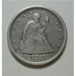 1875S twenty center  VF strike with typical weak LIBERTY