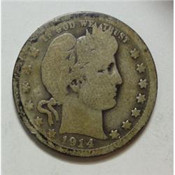 1914S Barber Quarter  G/AG3  2 letters Liberty obverse