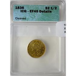 1836 $2 1/2 Clasic Head GOLD  ICG  XF45 lite cleaned