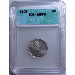 1905 V Nickel  ICG65 graded correctly