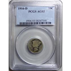 1916D Mercury dime  PCGS03--Just a shade below full good