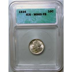 1934 Mercury dime  ICG65FB  graded correctly