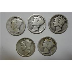 1917S  VF-1921 AG-2 1926S  AG/G-1931D G Mercury dimes