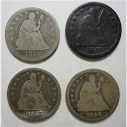 1844-45-46-50 Seated Quarters  average good