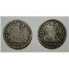 Image 1 : 2  very scarce dates Seated Quarters 1844O Good hole repaired and 1855S
