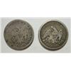 Image 2 : 2  very scarce dates Seated Quarters 1844O Good hole repaired and 1855S