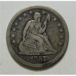 1857O Seated Quarter  Fine.