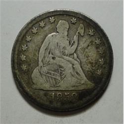 1858O Seated Quarter  Fine.