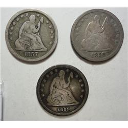 1857-1858-1859 Seated Quarters  Fine.