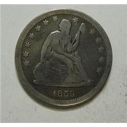 1859O Seated Quarter  Fine.