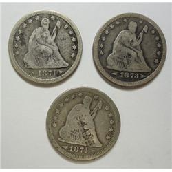 3 w/arrows Seated Quarters 73 F-74 VG-74SVG dbl counterstamped CRANE