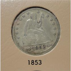 Seated Quarter album with 9 coins   Good or better--1853 A/R-56-60O-75-76S-78