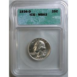 1936D Washington Quarter ICG63 looks like a small d over large D