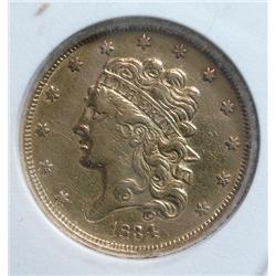 1834 PL4 $5 GOLD  solid XF cleaned as most are