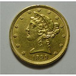 1899   $5 Liberty   GOLD  AU53