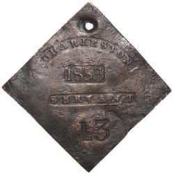 1853, Charleston (SC) SERVANT Slave Hire Tag