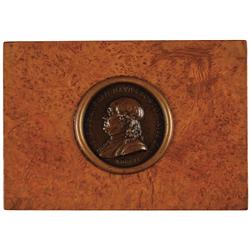c. 1850-80 Burlwood Box w/ Ben Franklin Medallion