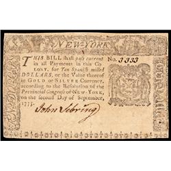 Colonial Currency, NY, September 2, 1775. $10