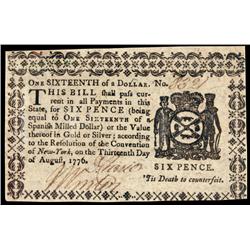 Colonial Currency, NY, Aug. 13, 1776 - Sixteenth