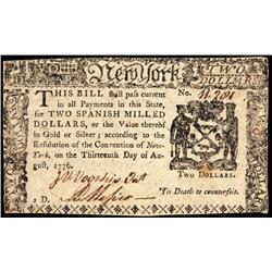New York. August 13, 1776. Two Dollars PMG AU-55