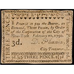 Colonial Currency, NY, 1790, City of New York, 3d