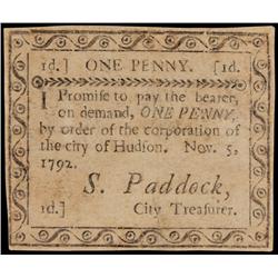 Colonial Currency, NY, November 5, 1792, 1d