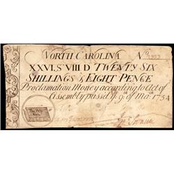 Colonial Currency, NC, Mar. 9, 1754 Act. 26s8d