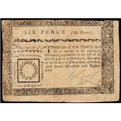Colonial Currency, NC, Dec. 29, 1785. Six Pence